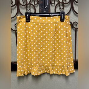 After Market mustard & white polkadot ruffle hem mini skirt